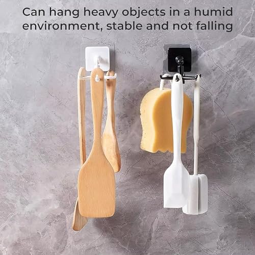 Image of Adhesive Stronger Plastic Wall Hangers 360 Degree Folding Hooks for Hanging Robe, Coat, Bags, Lights, Calendars,Towel, Keys, Oil-Proof Heavy-Duty for Bathroom Kitchen Pack of 2