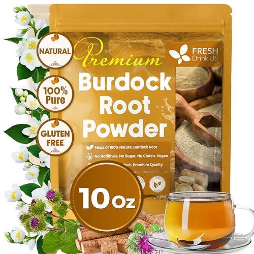 Image of FRESHDRINKUS, Premium 10oz Burdock Root Powder, 100% Natural & Pure from Burdock Root, No Additives, No Caffeine, Vegan