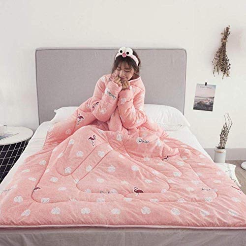 Multifunctional Breathable Warm Duvet Quilt, Thick Down Jacket Women, Comforters with Sleeves, Sofa Dormroom Play Study Work, Lazy Quilt Sleeping Bag, Pink ( Size : 120*160cm/47*63inches )