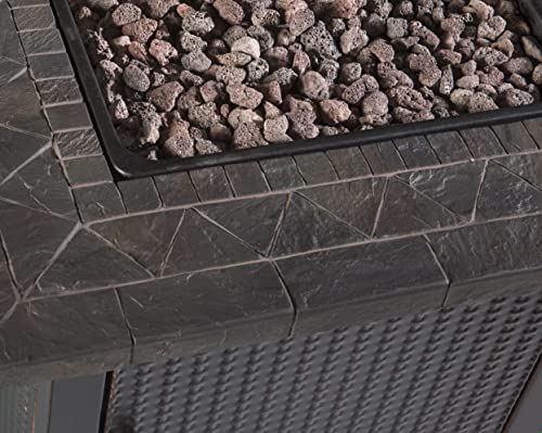 Endless Summer 30 Inch Square 30,000 Btu Lp Gas Outdoor Fire Pit Table With Mosaic Resin Mantel, Steel Wicker Design Base, And Lava Rock, Black #TOP2