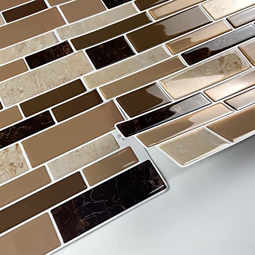Miscasa 10-Sheet Peel And Stick Wall Tile For Kitchen Backsplash, Brown Marble Vinyl 3D Self-Adhesive Tiles, 12"X12" #TOP2