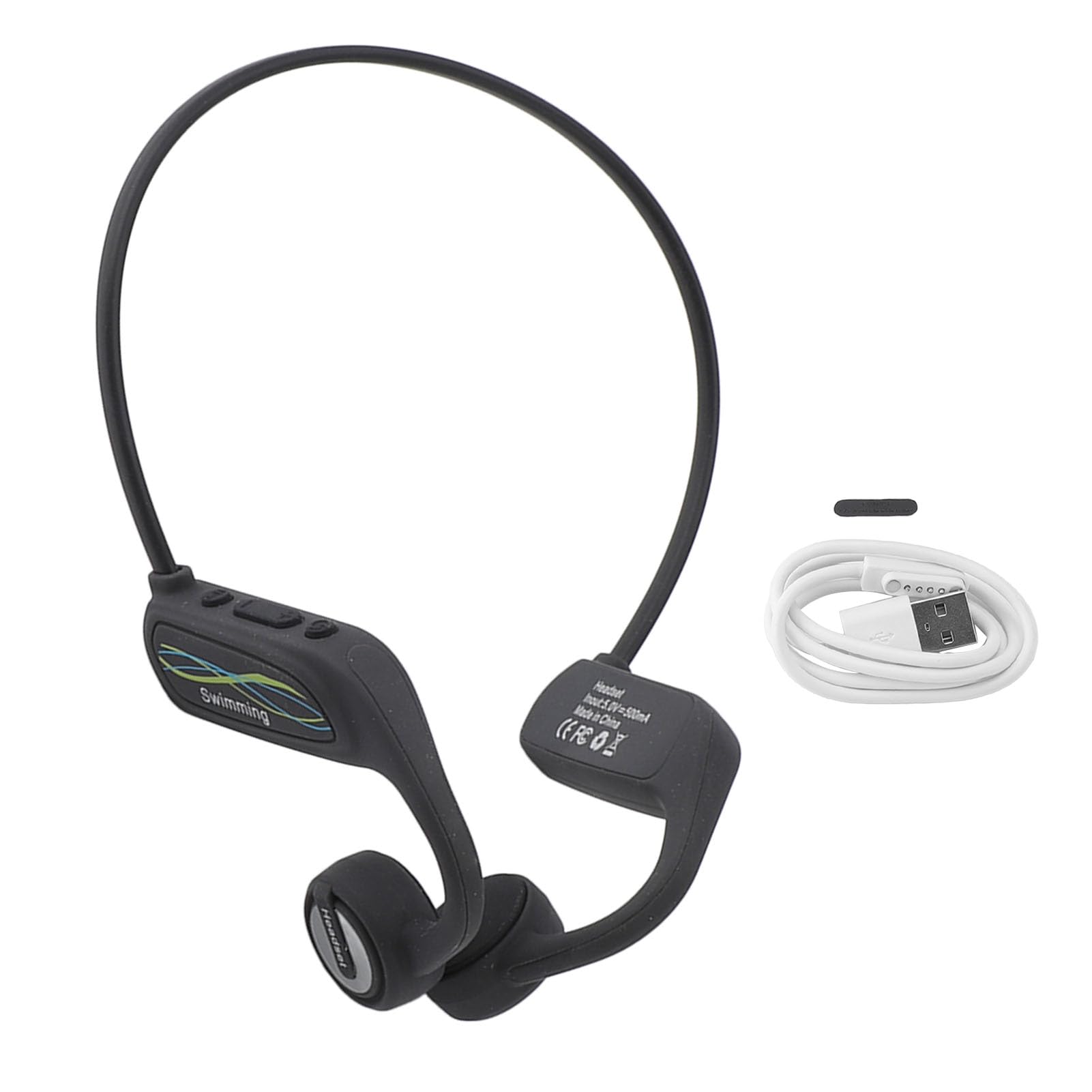 Cuffie a Conduzione Ossea, IP68 Cuffie Stereo Bilaterali per Nuoto Impermeabili Auricolari Aperti per Nuoto Ciclismo Corsa Surf Immersioni Memoria 16G (BLACK)