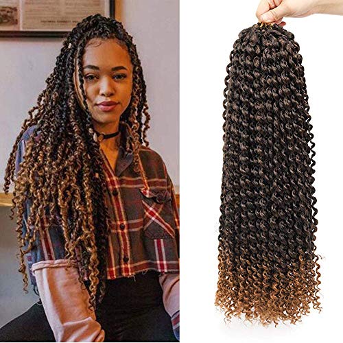 7 Pack 14 Inch Passion Twist Hair Water Wave Synthetic Crochet Braids for Passion Twist Braiding Hair Goddess Locs Bohemian Curl Hair Extensions (14"7packs, #T30)