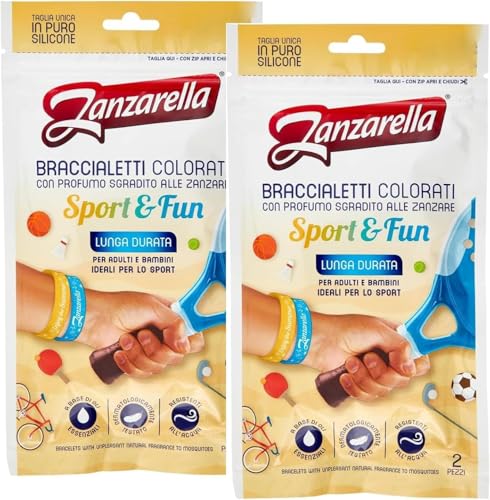 Zanzarella Braccialetti Antizanzare Per Bambini e Adulti In Silicone Atossico A Base Di Oli Essenziali A Lunga Durata (Sport, 2 Unità)