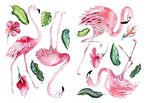 dekodinou00ae Pegatina de pared acuarela Flamingo con plantas decoración