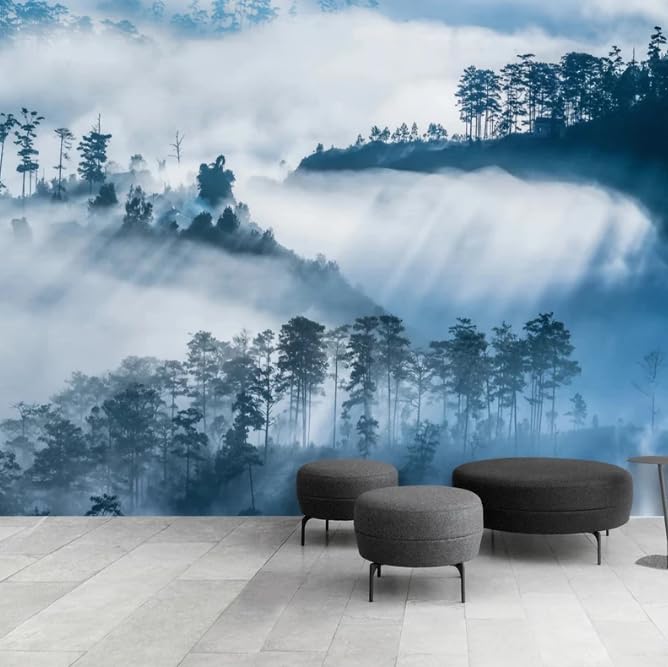 Paysage de forêt brumeuse papier peint 3D pour chambre zen
