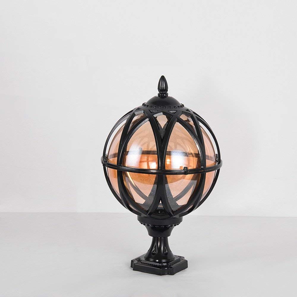 Traditional Victorian Globe Column Light Lantern Classic Aluminium Die-Casting Glass Outdoor Waterproof E27 Pillar Post Lamps Creative Ball Courtyard Patio Porch Gate Landscape Street Lighting Fixture