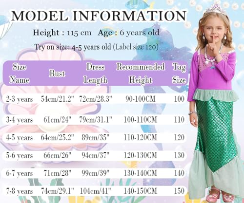 Disfraz completo de sirena para niñas 2-8 años miniatura 6