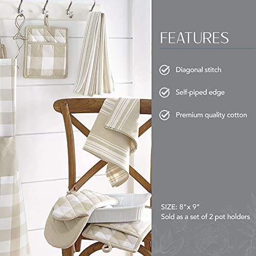 Elrene Home Fashions Farmhouse Living Buffalo Check Pot Holder Pair, 8"X9", Tan/White 2 #TOP2
