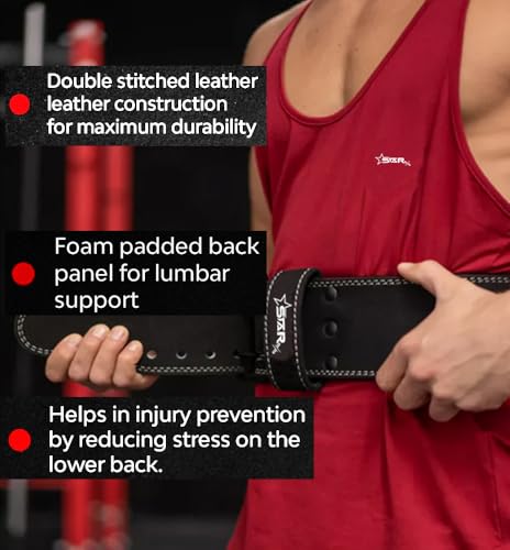 Image of StarX Gym Belt for Weight Lifting Adjustable Powerlifting Belt for Men & Women, Deadlift & Squat Support, Heavy-Duty Back & Waist Protection (XL, Panther Suede leather, Black)