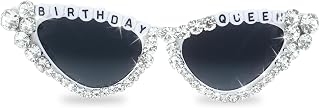 hongliang Birthday Sunglasses for Women,Heart Shaped Glitter Sunglasses,Cute Birthday Glasses with Rhinestones for Bachelorette,Bridal Shower