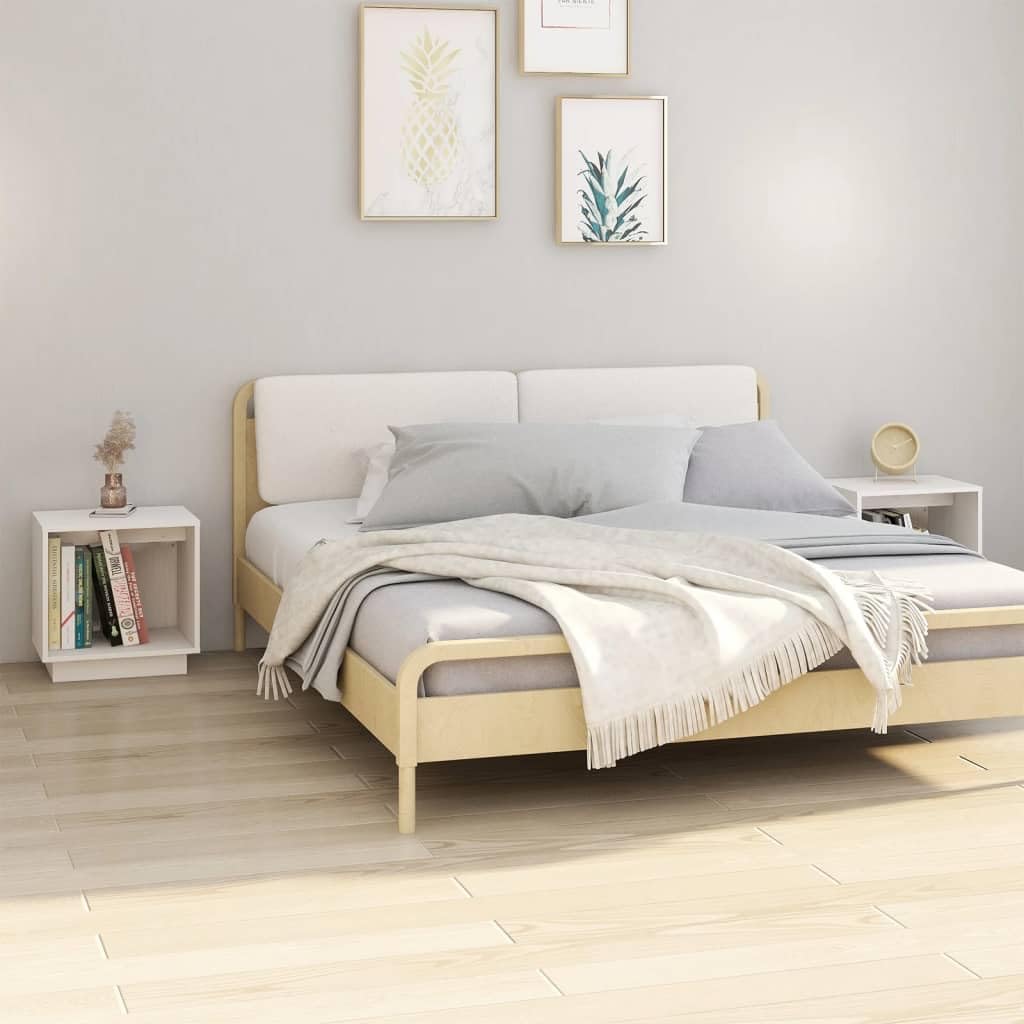 Juego de 2 mesitas de noche, 40 x 30 x 40 cm, madera maciza de pino, color blanco | Mesas auxiliares de madera auténtica resistentes para tu dormitorio, ideal como un estante funcional junto a la cama.