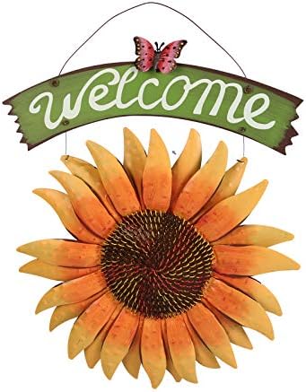 Biglietto di benvenuto vintage in metallo fatto a mano con farfalla, girasole, decorazione per porta d’ingresso, portico, bar, decorazione da giardino,