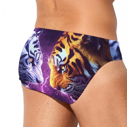 White Tiger and Yellow Tiger Mens Swim Briefs Sexy Bikini Swimwear Bathing Suits Trunks3