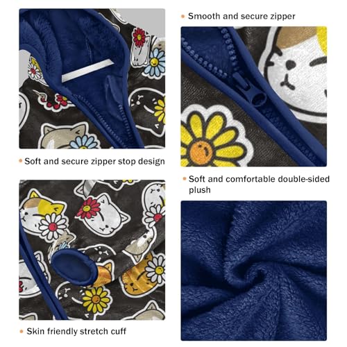 Kitten and Daisy Flower Girls Fleece Jacket Girls Fall Jacket Girls Zip Up Hoodie Girls Sherpa Jacket 2-10T3