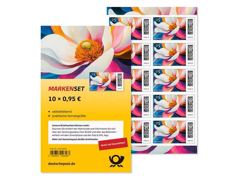 Deutsche Post Briefmarken 10 x 0 95 Briefmarken selbstklebend für Standardbriefe bis 20g & Postkarten Markenset Blumengruß