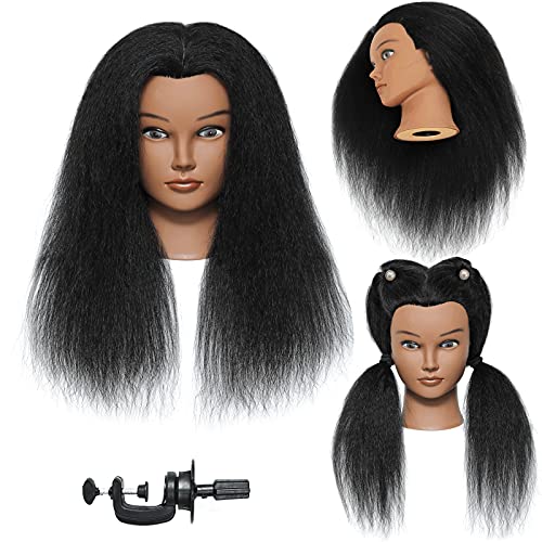 Mannequin Head with Human Hair 100% Real Hair Manikin Head Cosmestology Doll Head Hairdresser Practice Head for Hair Braiding Hair Styling Salon Manikin Training Head Mannequin Head Human Hair(14")