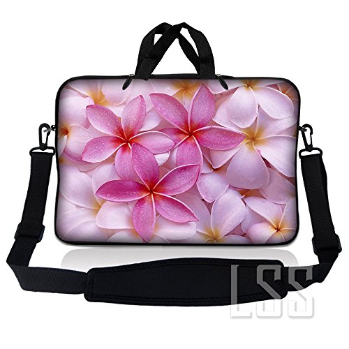 LSS 17-17.3" Laptop Sleeve Bag with Matching Laptop Skin Sticker Combo | Carrying Case w/Handle & Adjustable Shoulder Strap for 16" 17" 17.3" 17.4" - Pink Plumeria Flower3