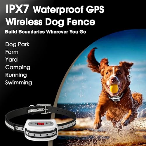 Blingbling Petsfun Electric GPS Wireless Dog Fence System, Pet Containment System with Waterproof and Rechargeable Training Collar Receiver for Dogs Pets Container Boundary (White)