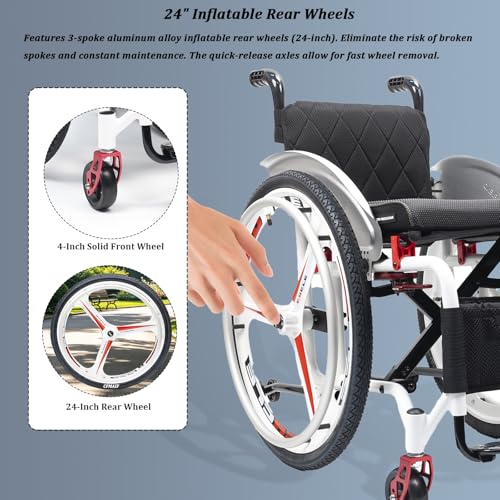 Image of Portable Aluminum Folding Wheelchair, Lightweight Manual Sports Chair with Anti-Tipper, Quick Release Rear Wheels(B,43cm /16.9in Seat)
