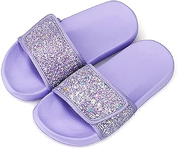 Sandales Glitter à Scratch Fille – Semelle Épaisse Antidérapante, Piscine & Plage