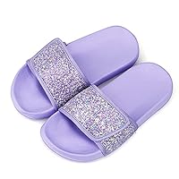 Mädchen Glitter Slider Mode Sommer Hausschuhe rutschfeste Sandalen Leichte Strand Pool Schuhe für Indoor Outdoor Violett 35EU