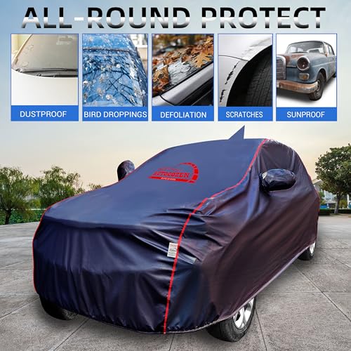 Image of 100% All Weather Car Body Cover Compatible with Kia Sonet Waterproof, Uv & Dust Protection | with Mirror & Antenna Pockets, Elastic Bottom, Piping Style - Blue