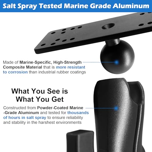 WINDFRD 1.5" Ball Medium Arm Marine Electronic Mount, Fish Finder Mount, Universal Mounting Plate with 1.5 inches / 38mm / C Size Ball Adapters, Compatible with Humminbird, Garmin, Lowrance and More - Image 3