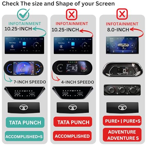 Image of Wisely 4Pcs - Screen Guard for TATA PUNCH (2026) ACCOMPLISHED+S 10.25-Inch Display Car Infotainment System Protector + 7 inch Instrument Cluster + Steering + AC Stereo Accessories - Touch Responsive - HD Clear