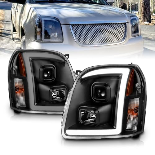 AmeriLite LED Bar Projector Halogen LED Car Headlights Set For 2007-2014 GMC Yukon/Yukon XL/Denali Driver + Passenger Side Vehicle Light Assembly led bar LED Bar Black