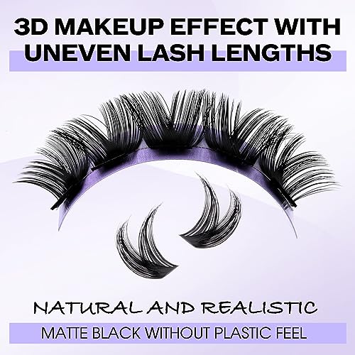 Individual Cluster Lashes D Curl 0.07mm 8-16mm Mix DIY Lash Extensions Wide Stem Individual Eyelashes Soft and Wispy Cluster Eyelash Extensions(XHFD-ZW06-0.07-D-816) - Image 3