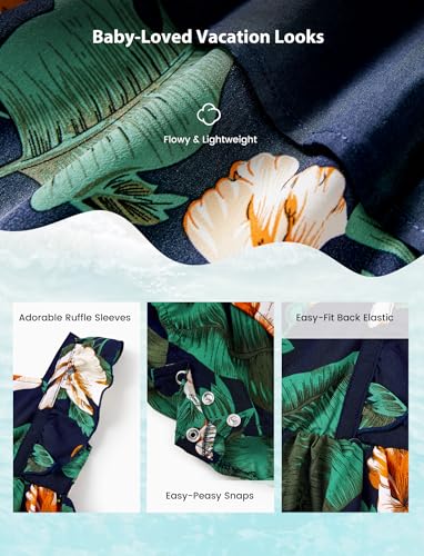 Image of PATPAT Family Hawaiian Matching Outfits - Mommy and Me Vacation Outfits | Halter Sundresses and Button Down Shirts,Caribbean Vacation Summer Tropical Outfits,Hawaiian Boho Tropical Floral Printed