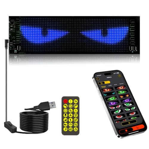 Super RGB LED Devil Eye Lights for Windshield 14x4 [Advanced Chip 100% Synced Dual Screen] Dynamic Flexible Programmable Custom LED Eyes Display for Car Motorcycle Window with Remote & APP Control