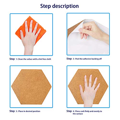 Hexagon Cork Boards Tiles,6 Packs Self-Adhesive Diamond Shape Bulletin Board for Home Office Classroom Wall Decoration,with 50 pcs Multi-Color Push Pins,6.7 X 7.8 inches - Thumbnail 2
