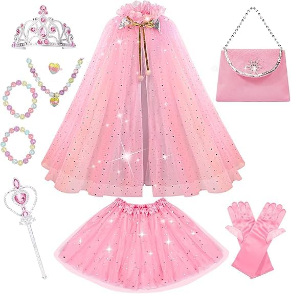 Girls Princess Tutu Dress, Pink Layered Party Dress with Bow, Sparkly Star Pattern