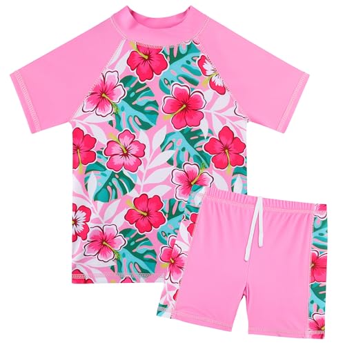 Image of Girls Two Piece Swimsuit Floral UPF 50+ Rash Guard Set Kids Beach Swimwear