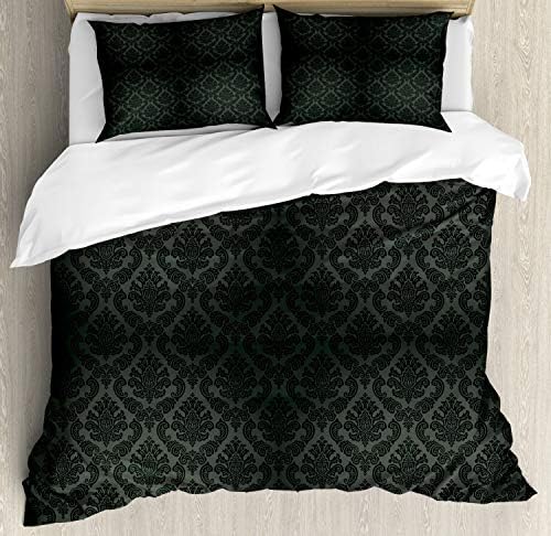 Ambesonne Dark Grey Duvet Cover Set, Damask Motifs Victorian Vintage Revival Design Elements Medieval Baroque, Decorative 3 Piece Bedding Set with 2 Pillow Shams, California King, Black Grey