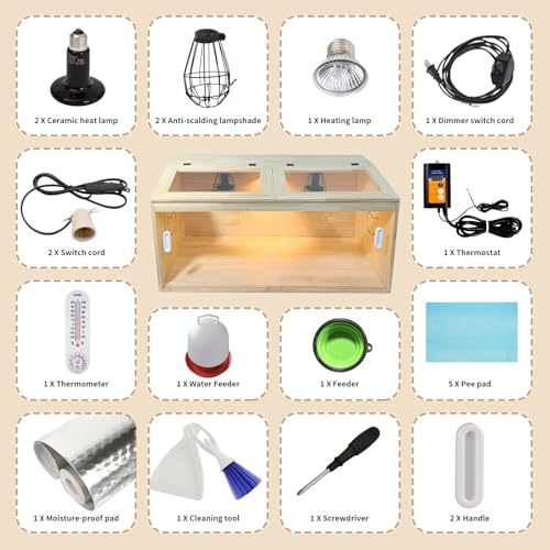 22-Piece Large Chicken Brooder Box 32", All-in-One Kit, Up to 35 Chicks Capacity, Brooder with Temp Controller, Thermometer, Chicken Brooder Box for Quail, Hamsters, Pattern A