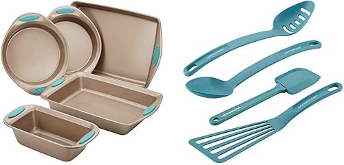 Rachael Ray 46179 Cucina - Juego de utensilios antiadherentes para hornear con agarres 5 piezas, color marrón latte y Cucina de nailon
