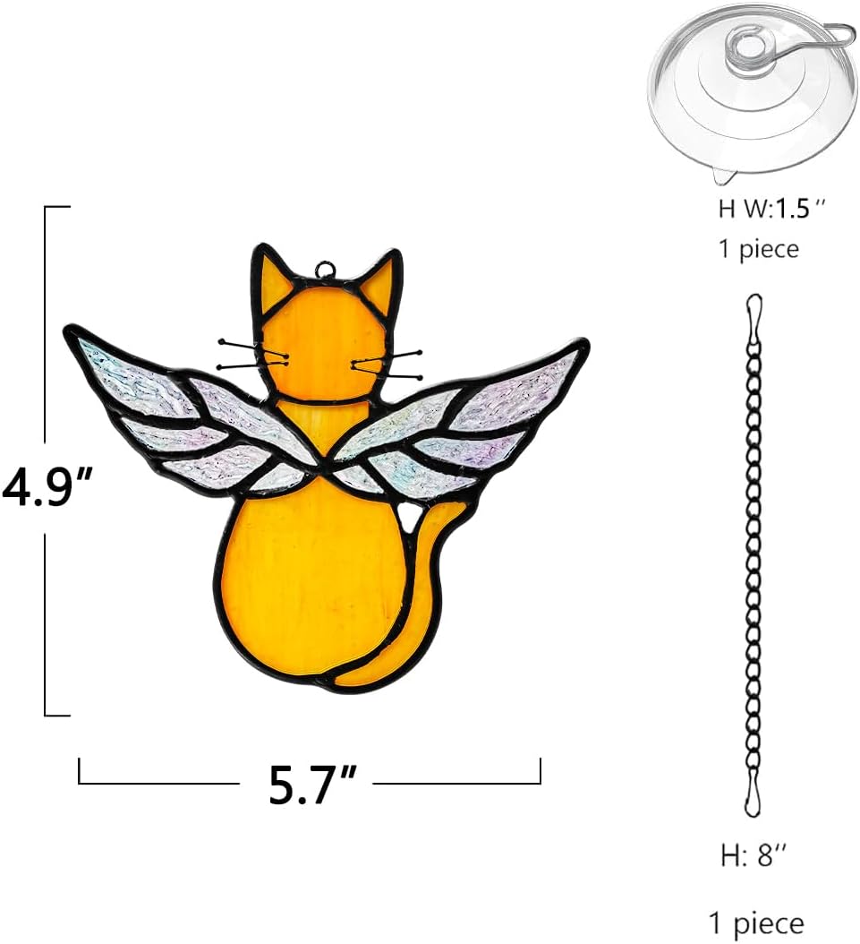 Orange Cat Memorial Gift Stained Glass Suncatcher,Angel Cat Decor Stained Glass Window Hangings,Loss of Cats Sympathy Gifts for Catss Lover,Pet Memorial Gifts for Women