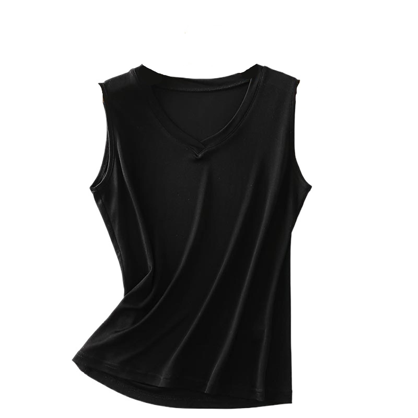 Camisola SóLida BáSica Camisola de Seda Morera Natural con Tirantes for Mujer, Chaleco Liso Cuello en V, sin Mangas para Niña Camisola