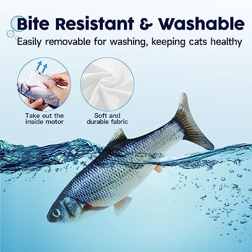 Potaroma Electric Flopping Fish 10.5", Moving Cat Kicker Fish Toy, Realistic Floppy Fish, Wiggle Fish Catnip Toys, Motion Kitten Toy, Plush Interactive Cat Toys, Fun Toy for Cat Exercise