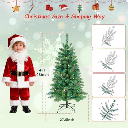 4FT Christmas Tree Prelit Artificial Christmas Tree with Lights 100 Multi Colored LED Christmas Tree with 260 PVC Tips Foldable Metal Stand for Home Office Party Indoor Outdoor Christmas Decor by XBA - Image 4