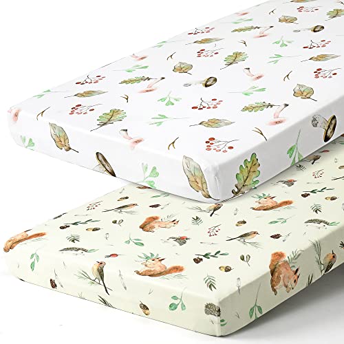 Image of Pack n Play Sheets, BROLEX 2 Pack Mini Crib Sheets,Stretchy Portable Fitted Playard Sheet Set, Convertible Playard Mattress Cover,Ultra Soft Breathable Material,Squirrel Mushroom