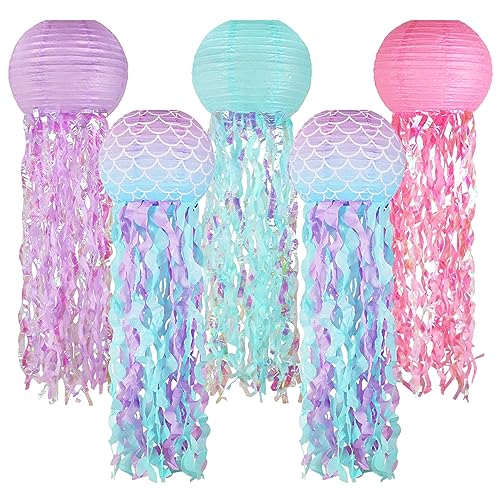 zilue Jellyfish Paper Lanterns Mermaid Birthday Decorations Set of 5