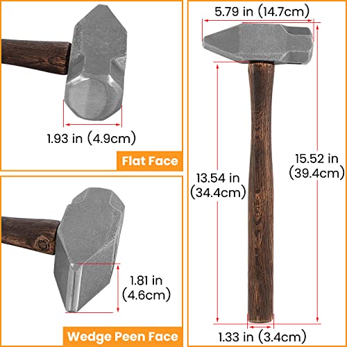 4 Lb Blacksmith Hammer Cross Peen Bladesmith Engineer Drilling Hammer Handmade Knife Making Metal Working Forging Farrier Tool With Wooden Handle Steel Head #TOP6