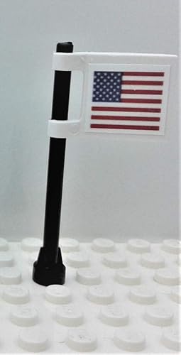 Miniatura 6 de Juego de 4 banderas americanas personalizadas con poste de ladrillos de construcción, 4 piezas en azulejos de 2 x 2 pulgadas, creativas compatibles