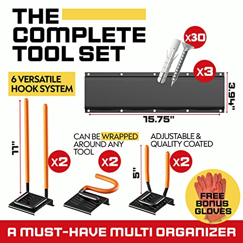 Effektivtools Garage Tool Organizer Wall Mount - 3 Panel Garage Wall Organizer, Garage Storage Hooks - 6 Position Garage Wall Hooks, Tool Hangers For Garage Wall, Garage Hooks Heavy Duty, Black/Orange #TOP4