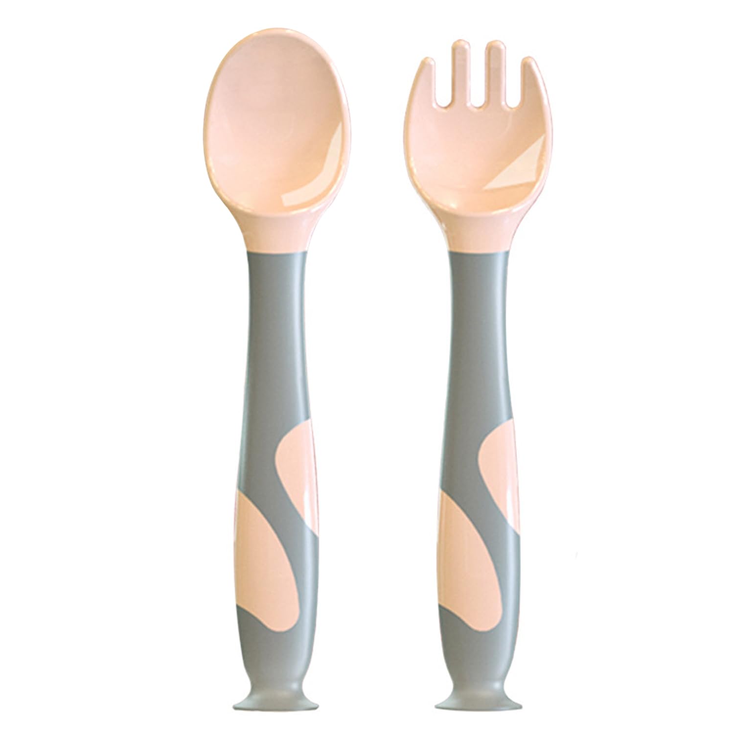 Qshare Baby Utensil Set, Toddler Training Suction Spoon Fork, 2 Pieces, Stainless Steel, Pink, 1 Set, 1 Item, FLATWARE, Baby Utensils