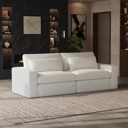 Image of Novilla 98 inch Deep Seat Modular Sectional Sofa, Removable Washable Covers, Loveseat Cloud Couch with Lumbar Pillows, Chenille Boneless Sectional Couch Beige, No Assembly Required